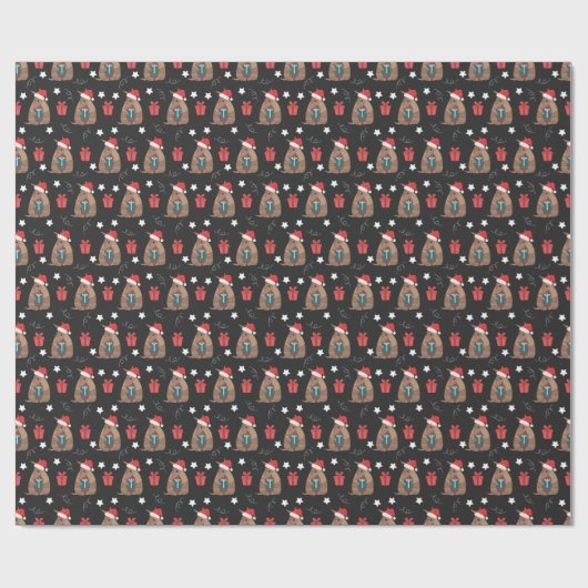 Dark Gray Santa Armadillo mit Geschenkmuster Geschenkpapier (Flach)