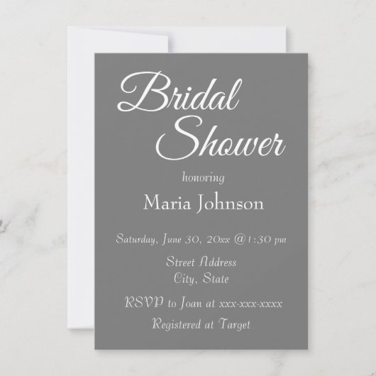 Dark Gray Simple Style Brautparty Einladung (Vorderseite)