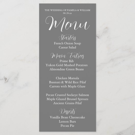 Dark Gray Simple Style Wedding Dinner Menükarte (Vorderseite)
