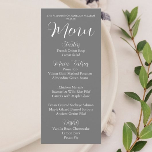 Dark Gray Simple Style Wedding Dinner Menükarte