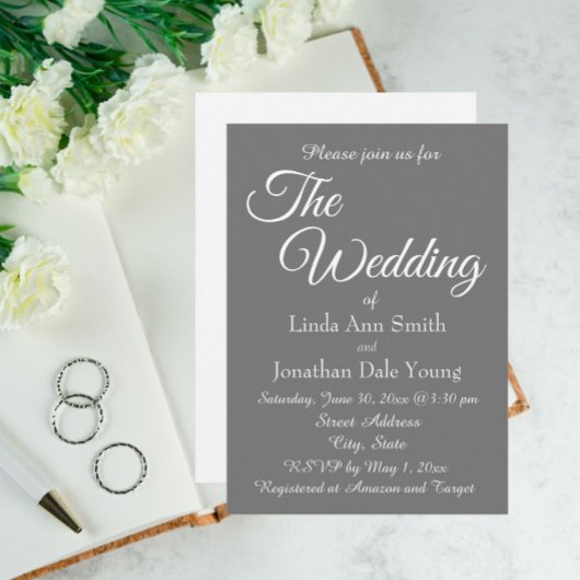 Dark Gray Simple Style Wedding Einladung