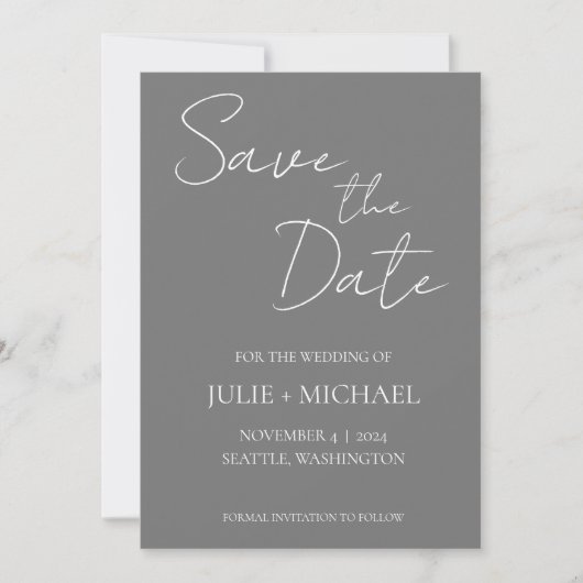Dark Gray Simple Style Wedding Save The Date (Vorderseite)