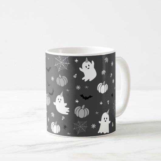 Dark Gray Spooky Ghost Halloween Kaffeetasse (VorderseiteRechts)