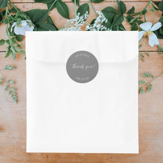Dark Gray Stylized Wedding Vielen Dank Runder Aufkleber