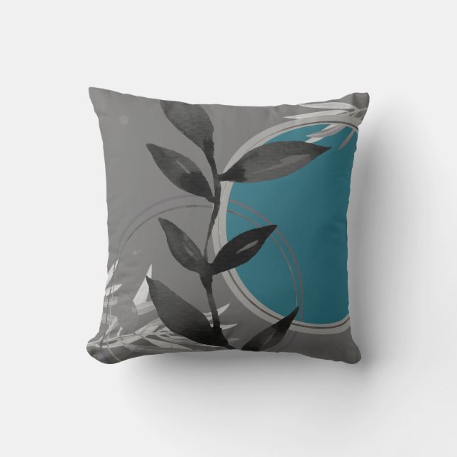 Dark Gray & Turquoise Watercolor Zen Design Kissen (Vorderseite)