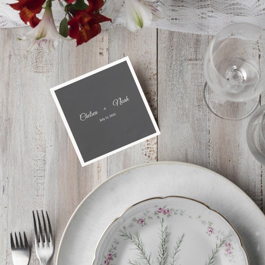 Dark Gray Wedding Cocktail Napkin Serviette