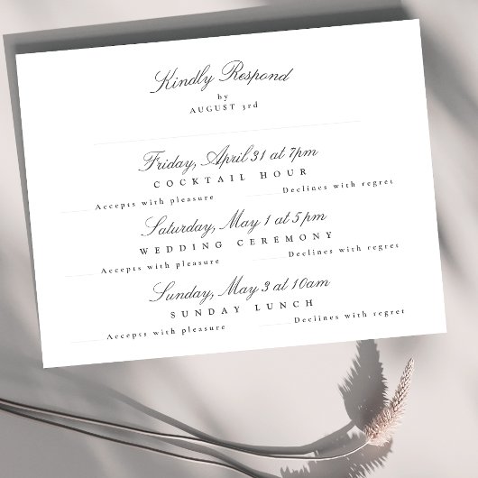 Dark Gray White Elegant Calligraphy Multi-Event RSVP Karte