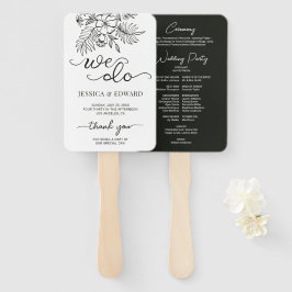 Dark Gray White Floral Elegantes Hochzeitsprogramm Fächer