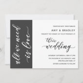 Dark Gray & White Modern Script Wedding Einladung (Vorderseite)