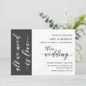 Dark Gray & White Modern Script Wedding Einladung (Stehend Vorderseite)