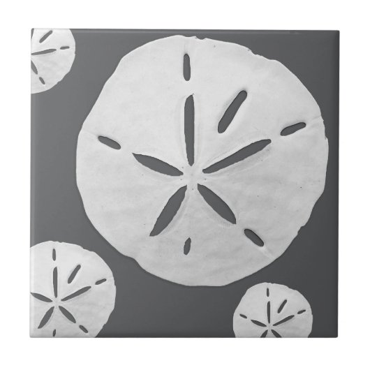 Dark Gray & White Tropical Beach Sand Dollar Fliese (Vorderseite)
