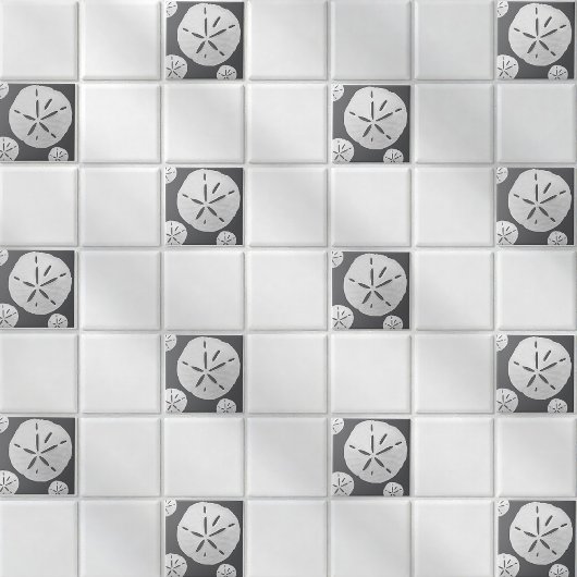 Dark Gray & White Tropical Beach Sand Dollar Fliese