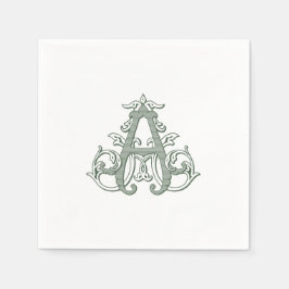 Dark Green "A" Monogram Cocktail Napkins Serviette