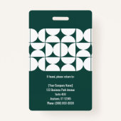 Dark Green Abstract Shapes Business Staff Pass ID Ausweis (Rückseite)