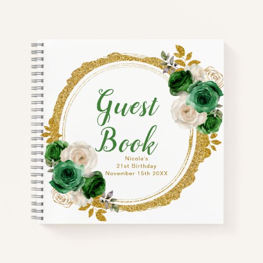 Dark Green and Gold Elegant Flowers Birthday Party Notizblock (Vorderseite)