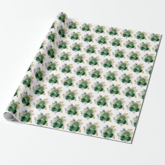 Dark Green and Gold Elegant Flowers Geschenkpapier (Ungerollt)