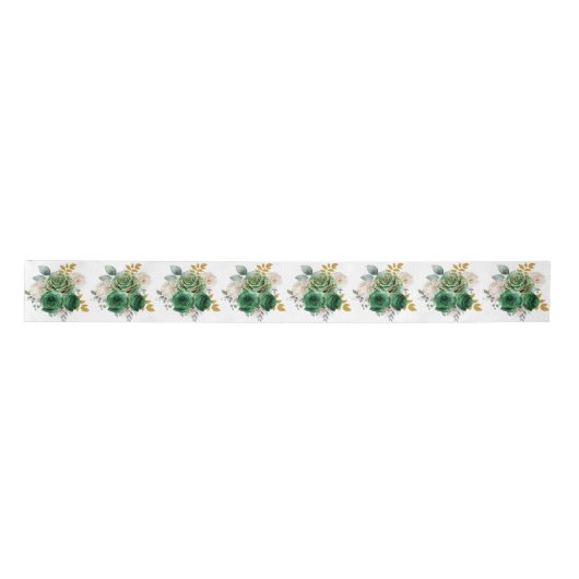 Dark Green and Gold Elegant Flowers Satinband (Vorderseite)