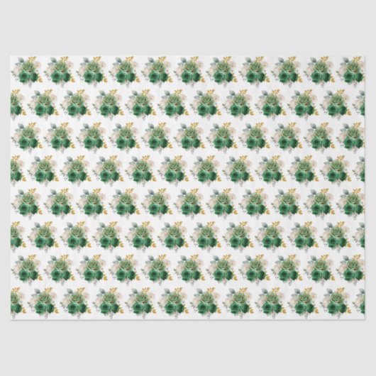 Dark Green and Gold Elegant Flowers Seidenpapier (Vorderseite)