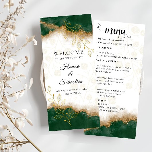 Dark green and gold Wedding Menu Menükarte