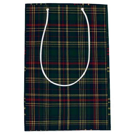 Dark Green and Red Christmas Plaid Gift Bag Mittlere Geschenktüte (Vorderseite)