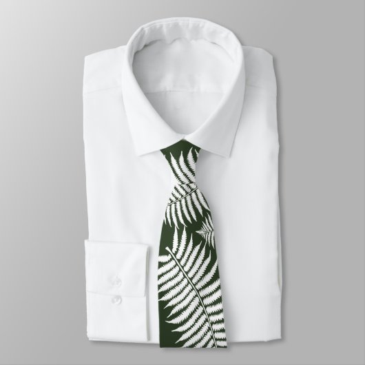 Dark Green and White Fern Design Krawatte (Gebunden)