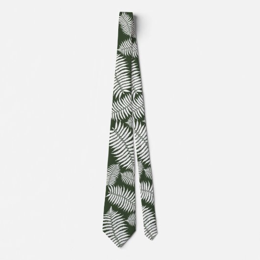 Dark Green and White Fern Design Krawatte (Vorderseite)