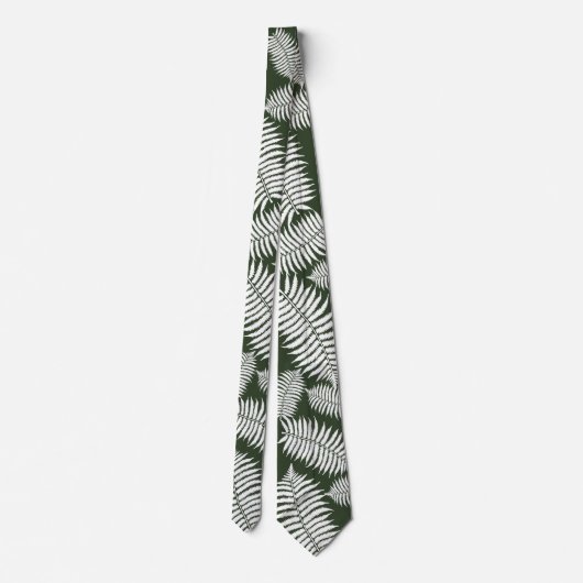 Dark Green and White Fern Design Krawatte (Rückseite)