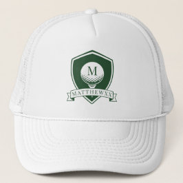Dark Green and White Name Initial Monogram Golfer Truckerkappe