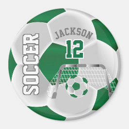 Dark Green and White Personalize Soccer Ball Magnet