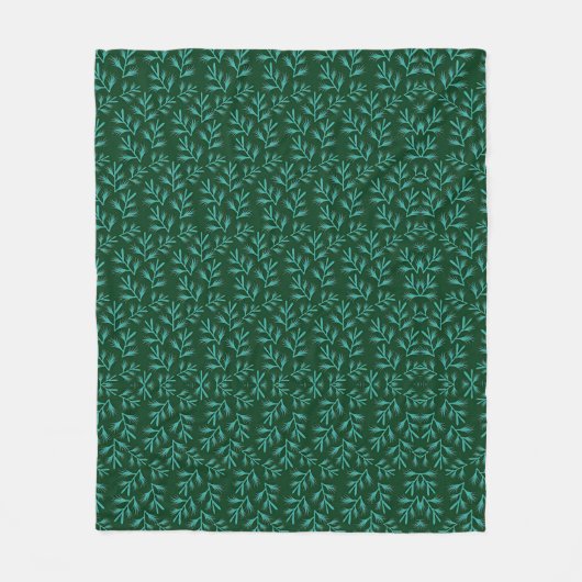  Dark Green Background with Teal Botanical Leaves Fleecedecke (Vorderseite)