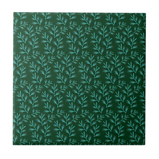  Dark Green Background with Teal Botanical Leaves Fliese (Vorderseite)