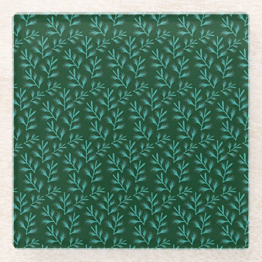  Dark Green Background with Teal Botanical Leaves Glasuntersetzer (Vorderseite)