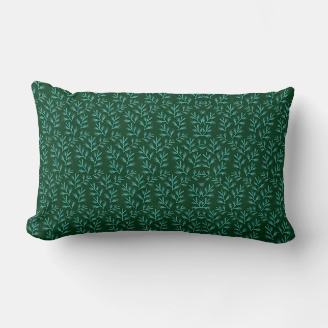  Dark Green Background with Teal Botanical Leaves Lendenkissen (Vorderseite)