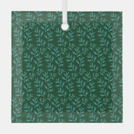  Dark Green Background with Teal Botanical Leaves Ornament Aus Glas