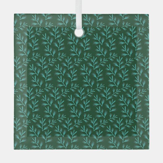  Dark Green Background with Teal Botanical Leaves Ornament Aus Glas (Vorderseite)