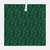  Dark Green Background with Teal Botanical Leaves Ornament Aus Glas (Rückseite)