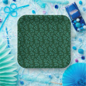  Dark Green Background with Teal Botanical Leaves Pappteller (Party)