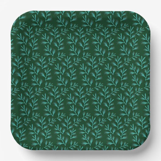  Dark Green Background with Teal Botanical Leaves Pappteller (Vorderseite)