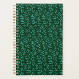  Dark Green Background with Teal Botanical Leaves Planer