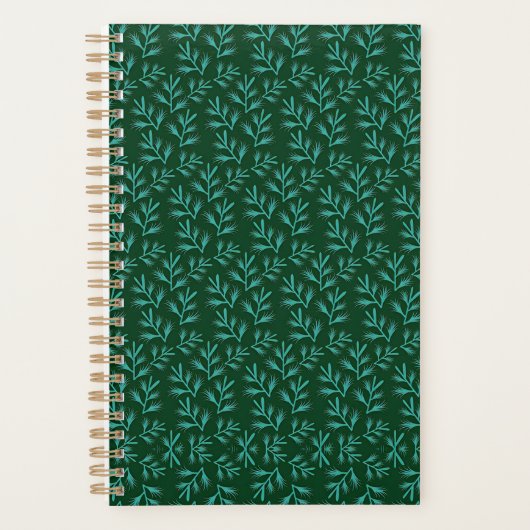  Dark Green Background with Teal Botanical Leaves Planer (Vorderseite)