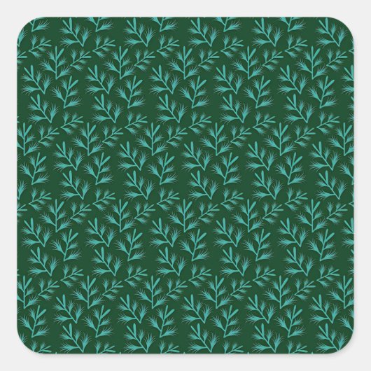  Dark Green Background with Teal Botanical Leaves Quadratischer Aufkleber (Vorderseite)