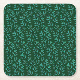  Dark Green Background with Teal Botanical Leaves Rechteckiger Pappuntersetzer