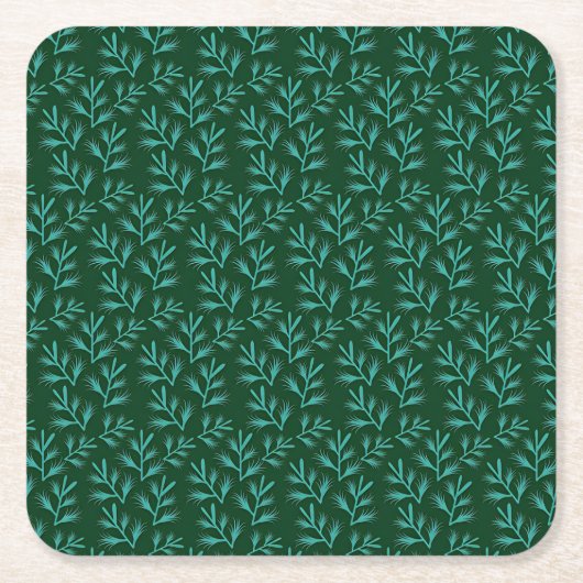  Dark Green Background with Teal Botanical Leaves Rechteckiger Pappuntersetzer (Vorderseite)