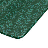  Dark Green Background with Teal Botanical Leaves Schneidebrett (Ecke)