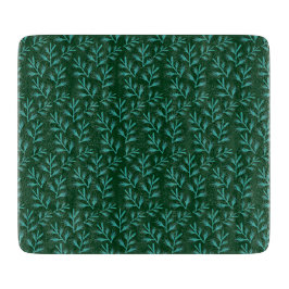  Dark Green Background with Teal Botanical Leaves Schneidebrett