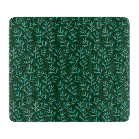  Dark Green Background with Teal Botanical Leaves Schneidebrett (Vorderseite)
