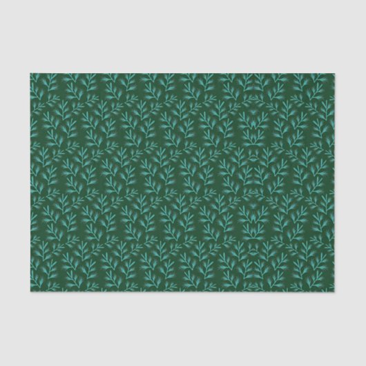  Dark Green Background with Teal Botanical Leaves Seidenpapier (Vorderseite)