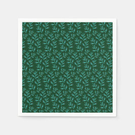  Dark Green Background with Teal Botanical Leaves Serviette