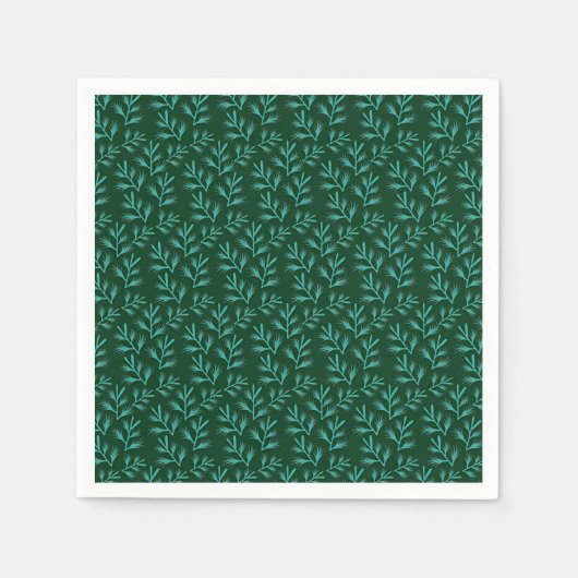  Dark Green Background with Teal Botanical Leaves Serviette (Vorderseite)