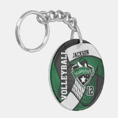 Dark Green, Black & White Volleyball Design Schlüsselanhänger (Vorderseite links)